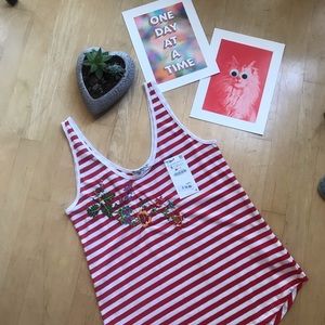 zara | striped embroidered tank